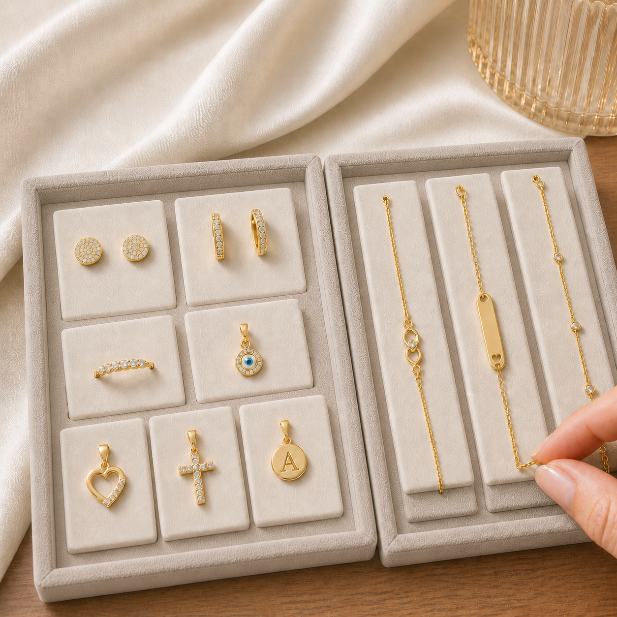 DIORO assortment trays shown to a retailer who chose to buy Canadian jewellery
